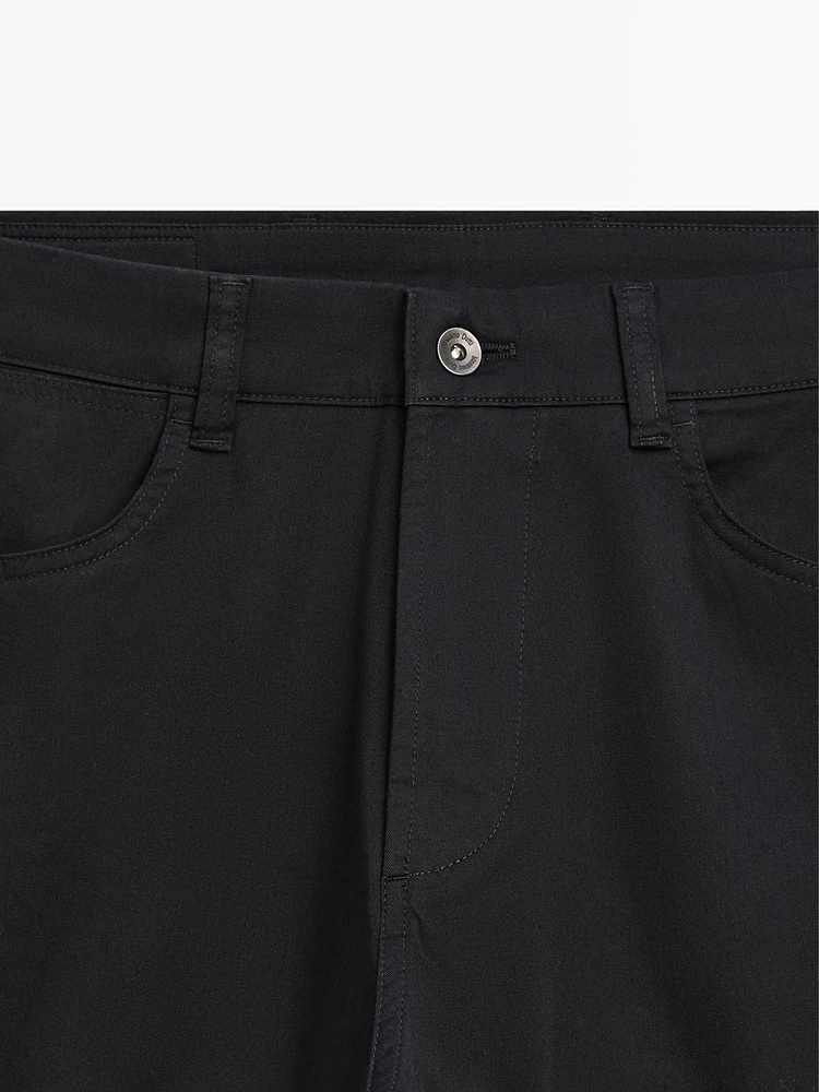 Slim-fit lightweight textured weave denim trousers
