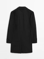 Short technical fabric trench coat