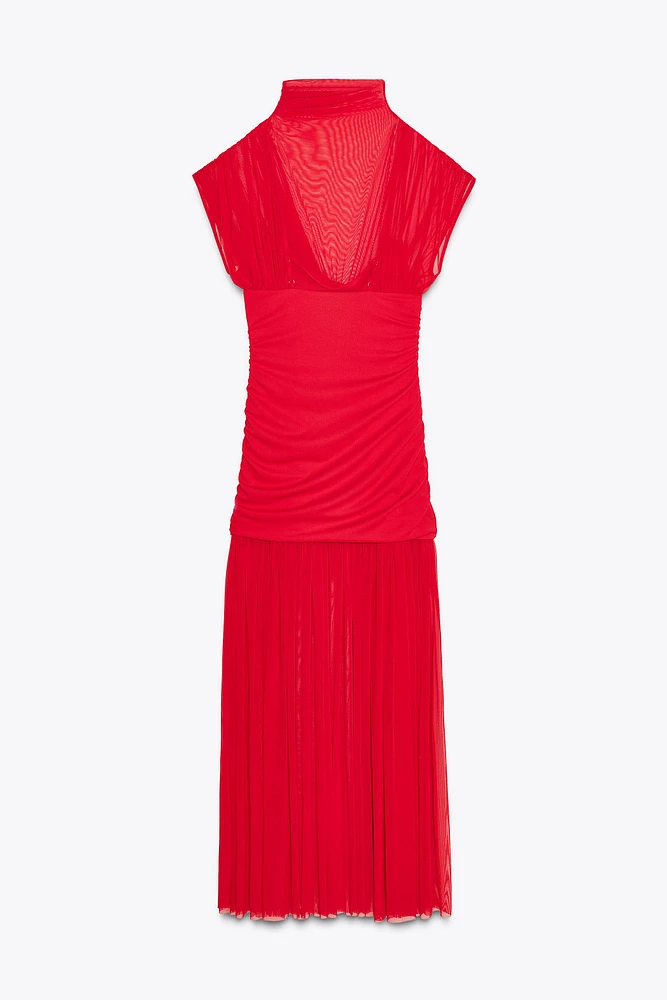 ROBE MIDI EN MATIÈRES VARIÉES TULLE
