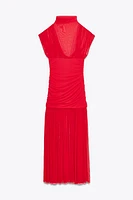 COMBINATION TULLE MIDI DRESS
