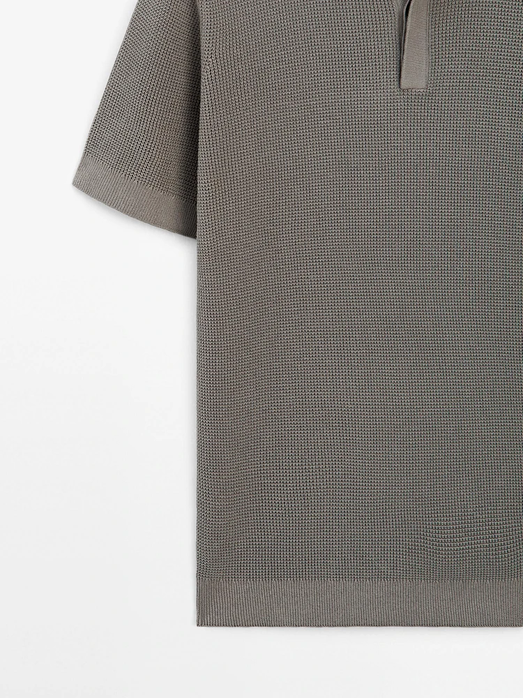 Textured cotton knit polo shirt
