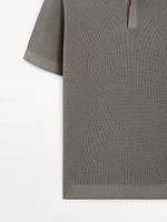 Textured cotton knit polo shirt