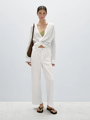 Pantalon straight cropped en coton mélangé