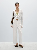 Pantalon straight cropped en coton mélangé