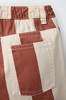 STRIPED TWILL BAGGY PANTS