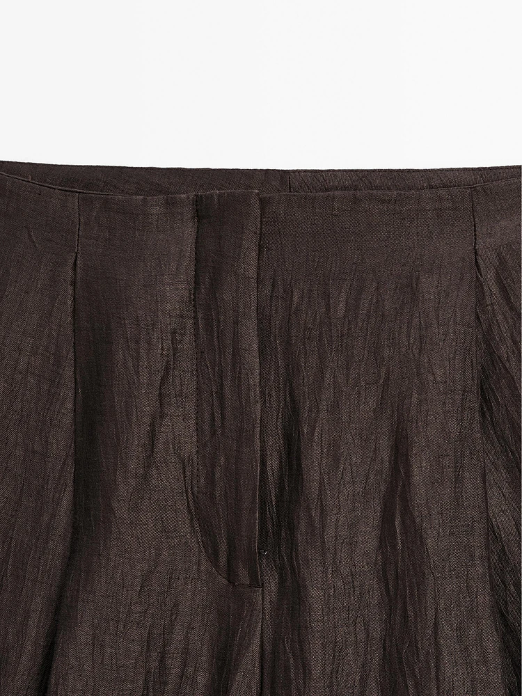 Pantalon à pinces fluide en lin mélangé