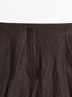 Pantalon à pinces fluide en lin mélangé