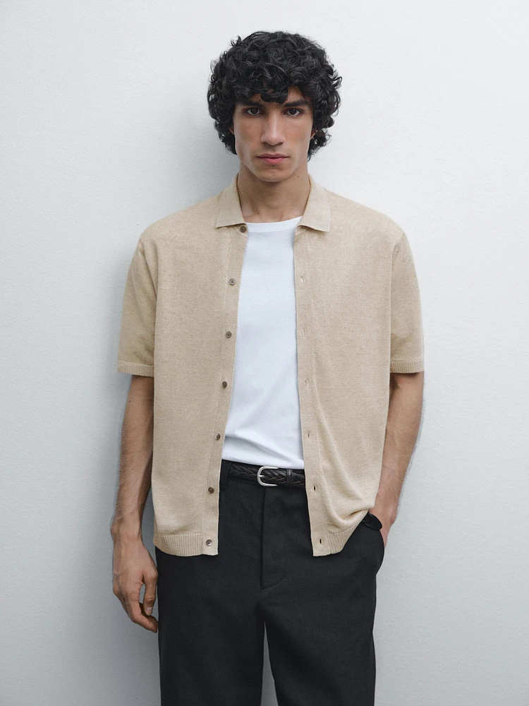 100% linen knit polo collar sweater