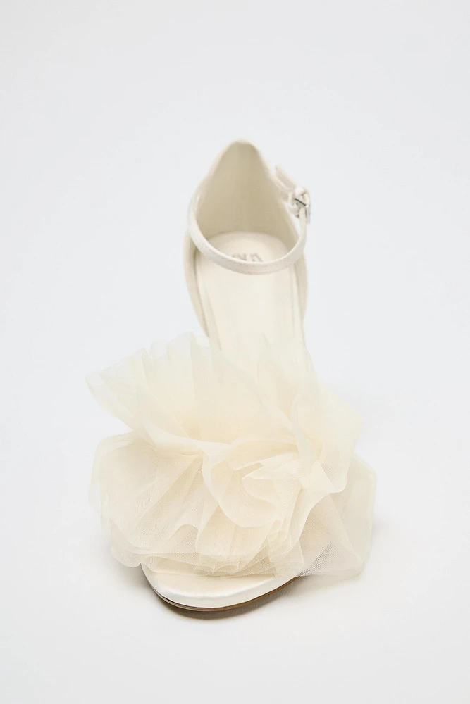SATIN EFFECT FLOWER HEELED SANDALS - LIMITED EDITION
