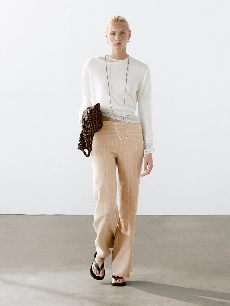 100% linen knit crew neck sweater