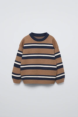 RAISED STRIPED KNIT SWEATER