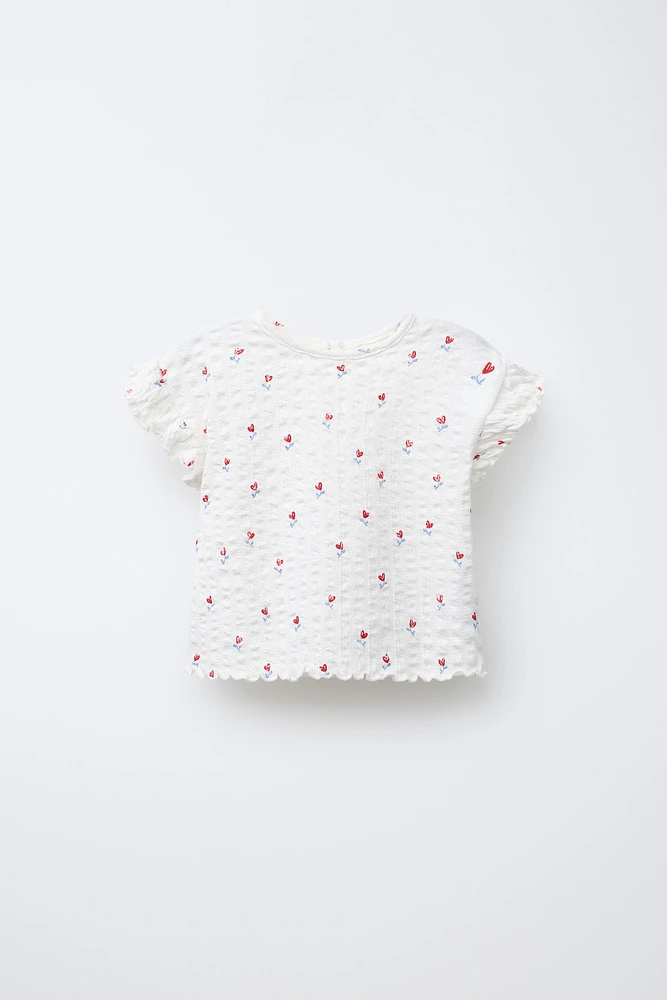 TEXTURED FLORAL PRINT T-SHIRT