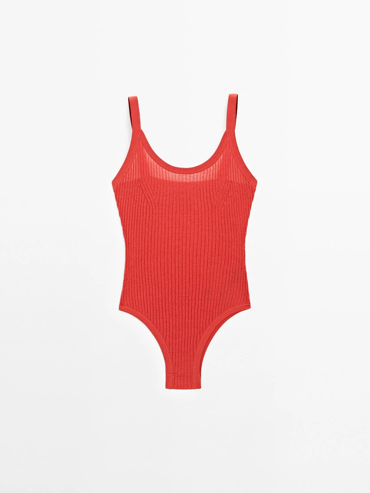 Cotton blend strappy knit bodysuit - STUDIO