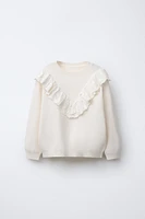 EMBROIDERED LACE TRIM KNIT SWEATER