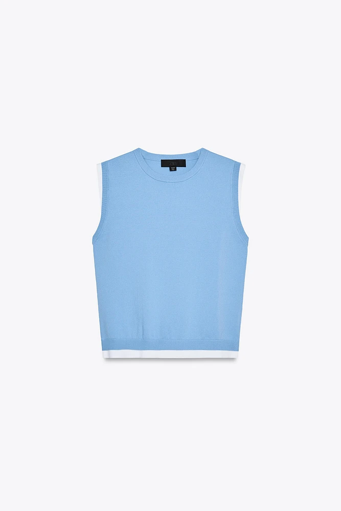 DOUBLE LAYER TRIM KNIT TOP