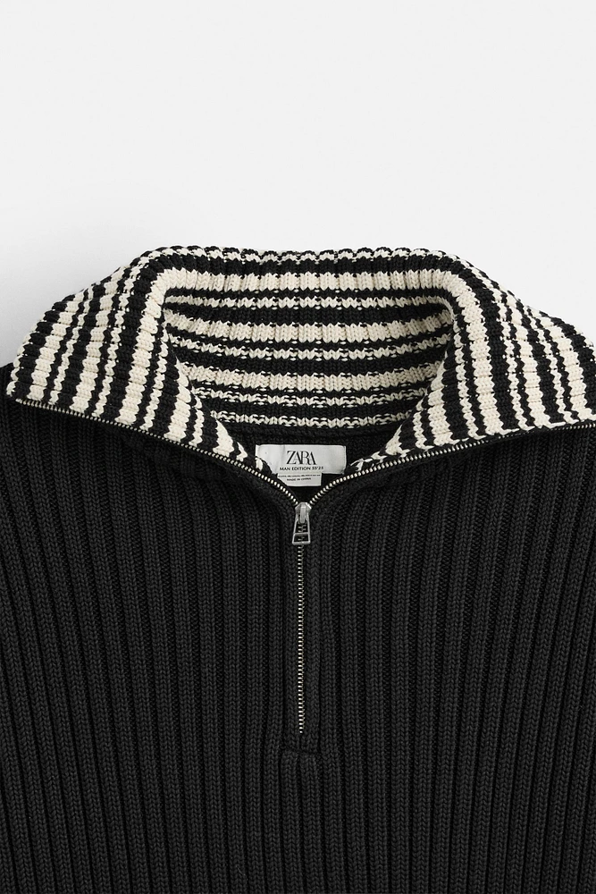 LIMITED EDITION STRIPED ZIP NECK SWEATER