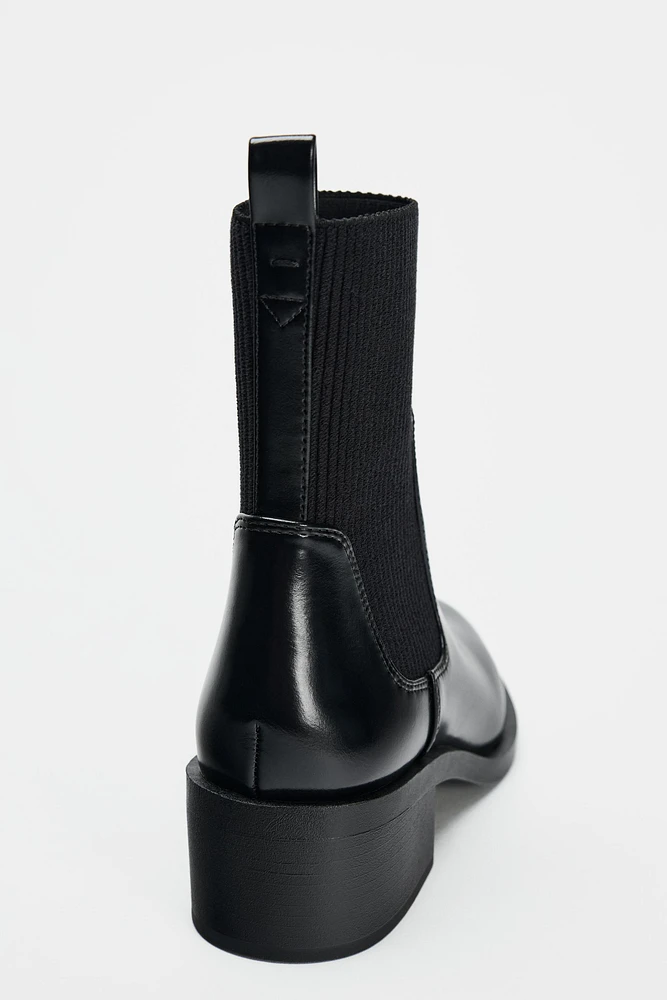 FAUX PATENT LEATHER CHELSEA BOOTS