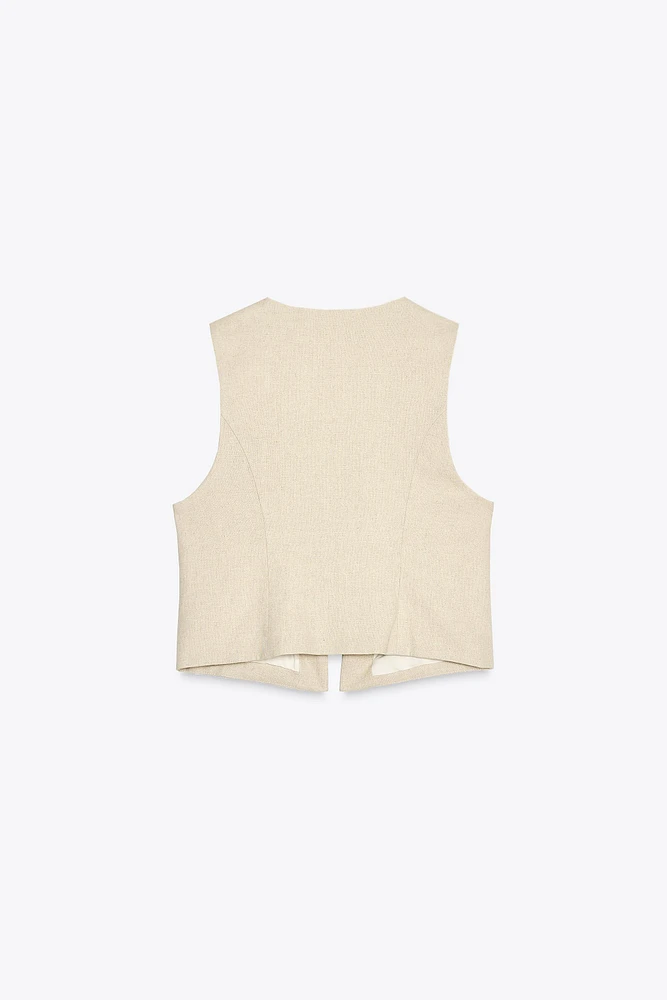 BEADED LINEN VEST