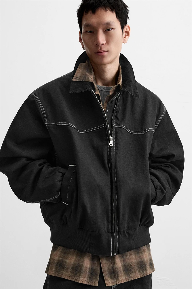 CONTRAST TOPSTITCHING BOMBER JACKET