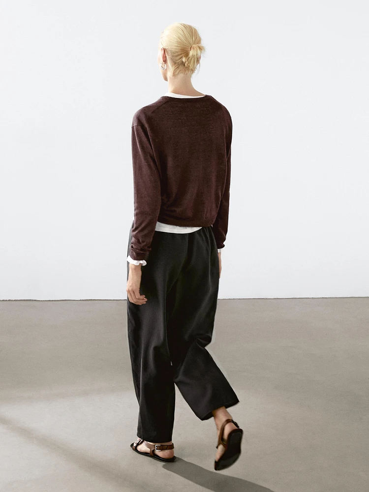 Pull en maille 100 % lin à col rond