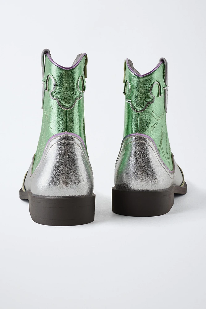 METALLIC COWBOY ANKLE BOOTS