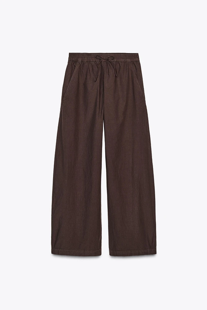 ZW COLLECTION POPLIN WIDE LEG PANTS