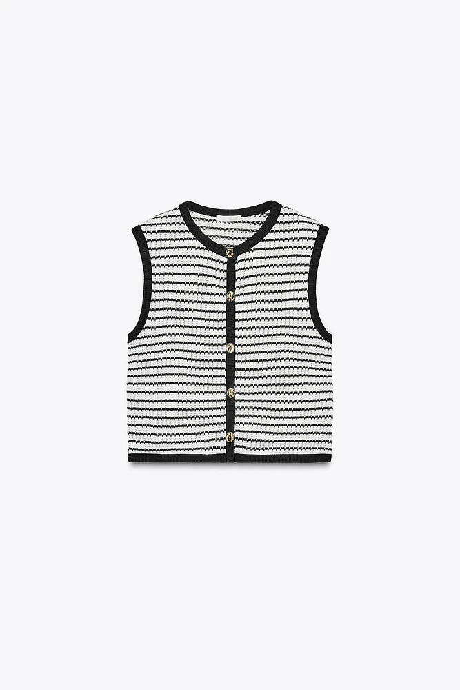 BUTTONED JACQUARD VEST TOP