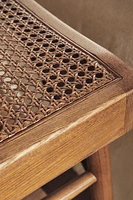 WOOD AND RATTAN BENCH