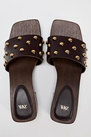 STUDDED LEATHER HEELED SANDALS