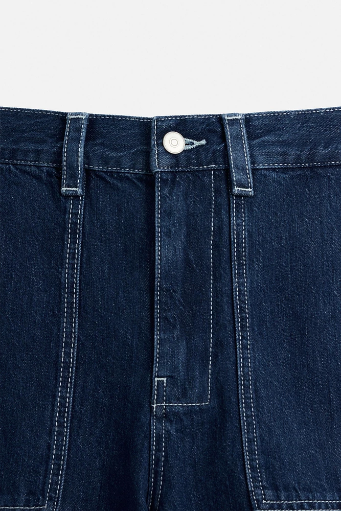 CONTRAST STITCHED WIDE LEG JEANS