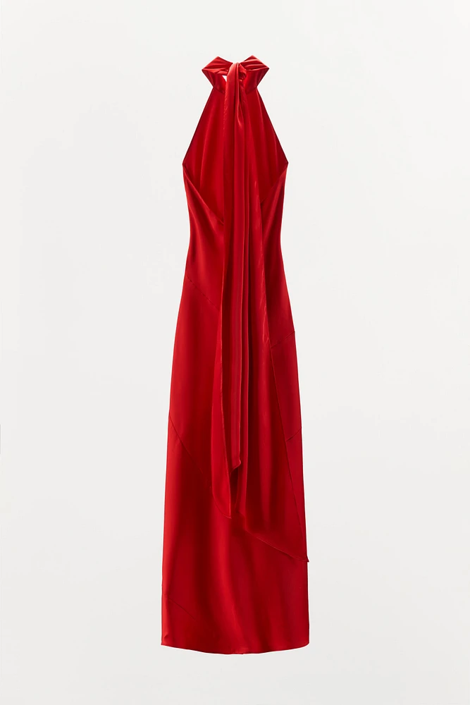 HALTER SATIN EFFECT DRESS