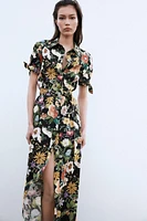 FLORAL PRINT POPLIN MIDI DRESS