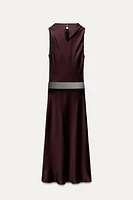 BELTED SATIN MIDI DRESS