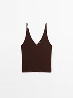 Openwork cotton blend strappy top
