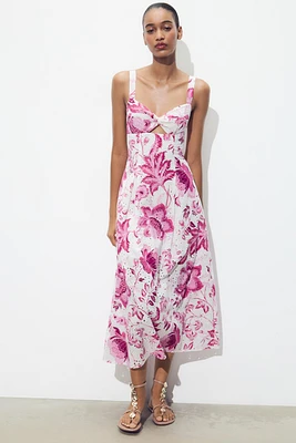PRINTED DRESS WITH OPENWORK EMBROIDERY