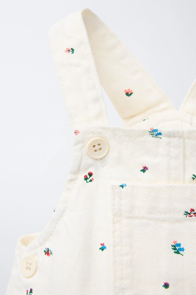 ROBE-SALOPETTE ET CULOTTE EN SERGÉ À FLEURS