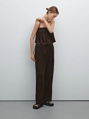 Suede leather parachute trousers