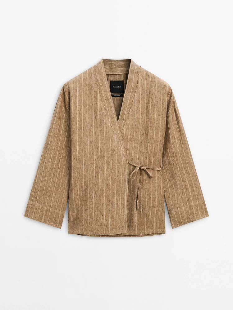 Kimono fluide avec nœud 100 % lin