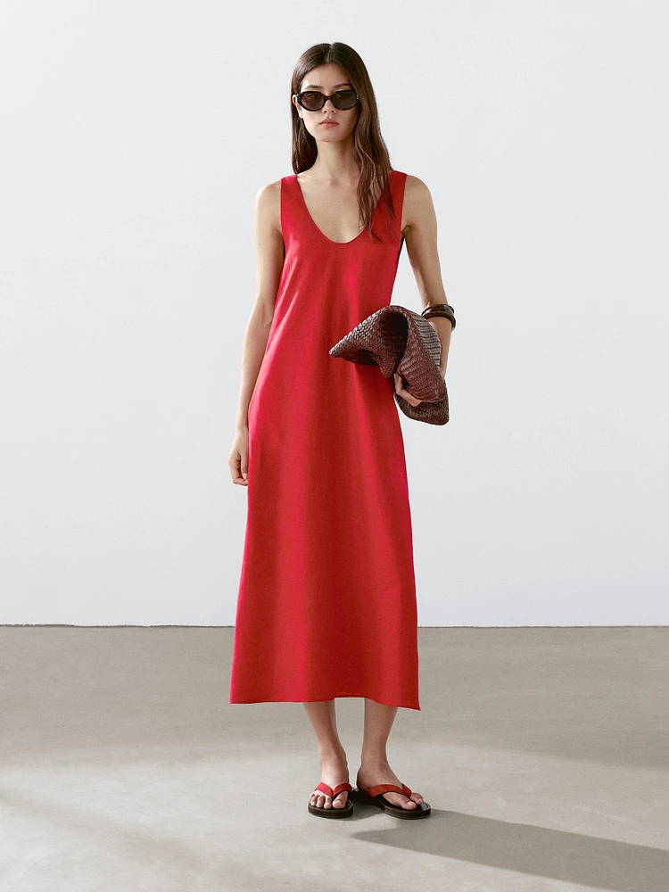 Robe midi col rond 100 % lin
