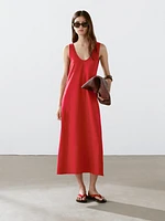 Robe midi col rond 100 % lin