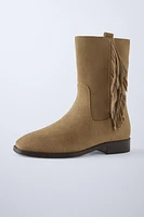 FRINGE SPLIT LEATHER BOOTS