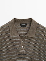 100% linen striped knit polo shirt