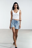HIGH-RISE CROSS WAIST MOM FIT TRF DENIM SHORTS