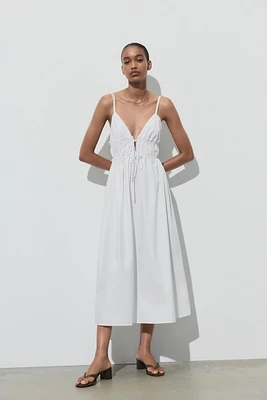 POPLIN MIDI DRESS WITH STRAPS