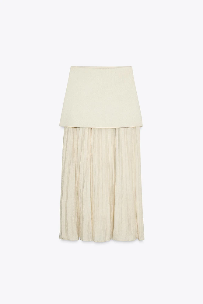 MIXED PLEATED KNIT SKIRT