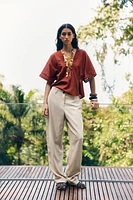 PANTALON DROIT AVEC LIN