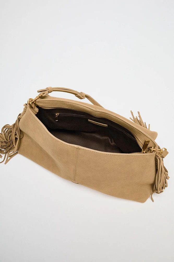 SPLIT LEATHER FRINGED CROSSBODY BAG