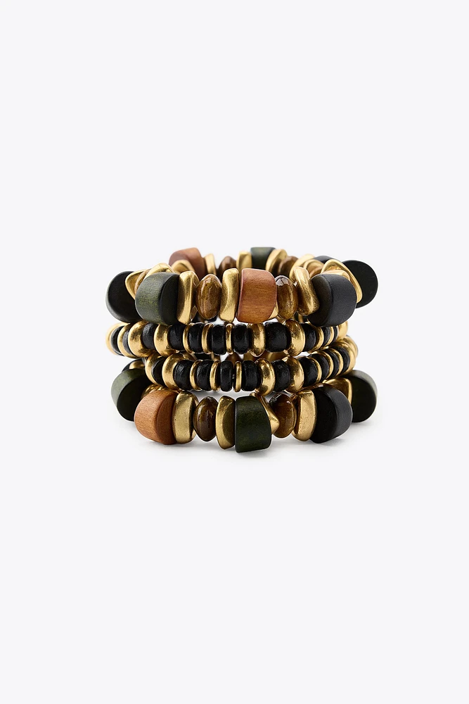 PACK OF 4 WOODEN PIECE BRACELETS
