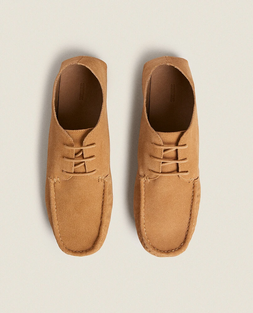 SPLIT LEATHER MOC TOE LOAFERS