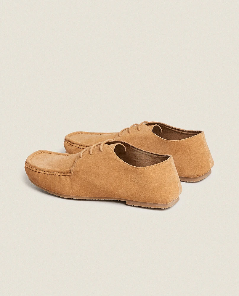 SPLIT LEATHER MOC TOE LOAFERS